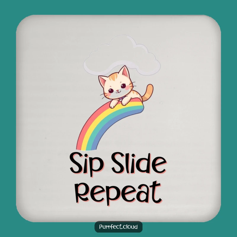 Funny Playful Cat Coaster - Protect Surfaces with Rainbow Slide Gift