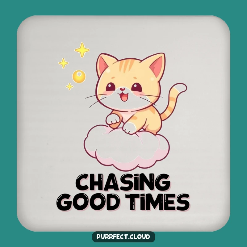 Funny Playful Cat Orb Coasters (Set of 4): Protect Surfaces with Feline Chase Humor