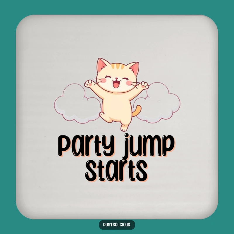 Funny Cat Cloud Coaster: Joyful Leaping Feline, Cute Table Protector Gift