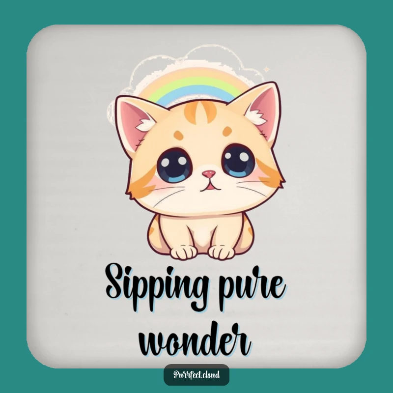 Funny Cat Rainbow Coaster: Awestruck Feline, Cute Table Protector Gift