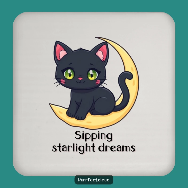 Funny Black Cat Moon Drink Coaster: Protect Surfaces with Celestial Charm