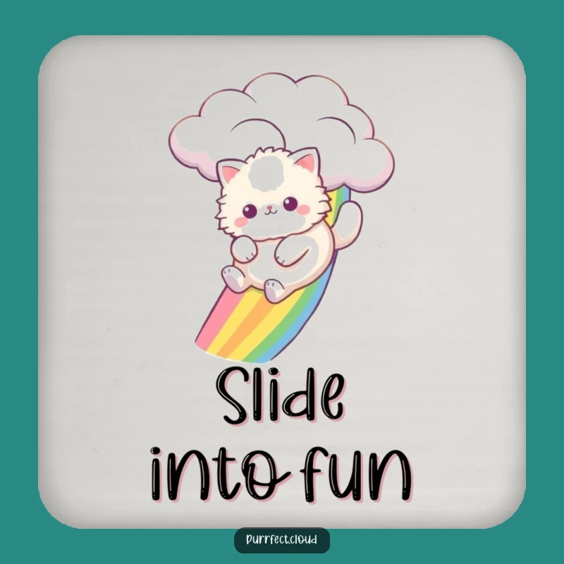 Funny Cat Rainbow Slide Coaster: Feline Protection for Surfaces Gift