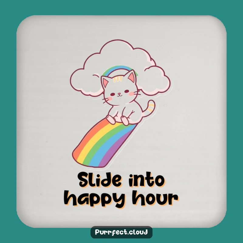 Funny Cat Rainbow Slide Coaster Set - Whimsical Cloud Drink Protection