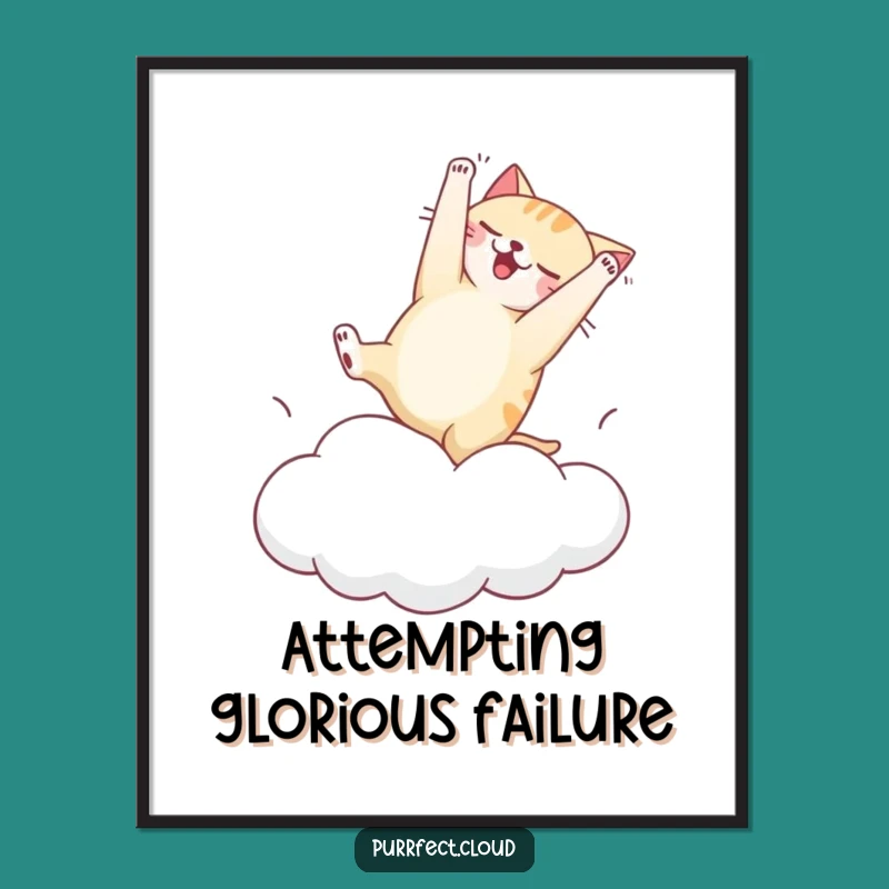 Funny Clumsy Cat Cloud Poster - Whimsical and Hilarious Art for Any Room