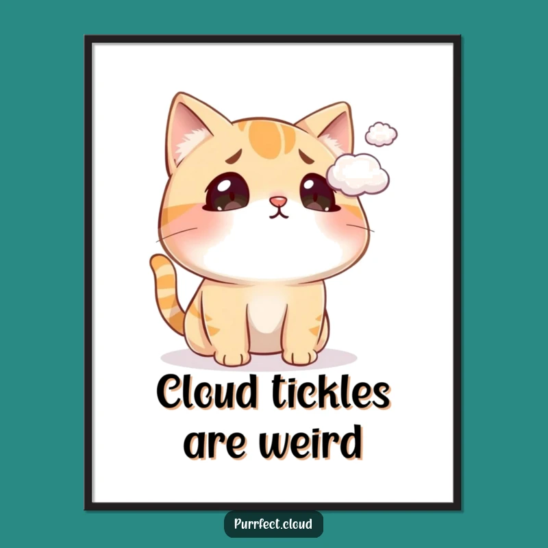 Funny Surprised Cat Cloud Poster: Wall Art of Feline Surprise, Charming Funny Gift