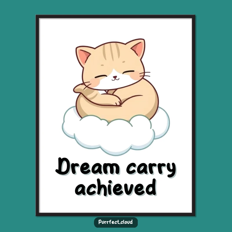 Funny Cat Cloud Poster: Serene Feline Art Print, Perfect Gift