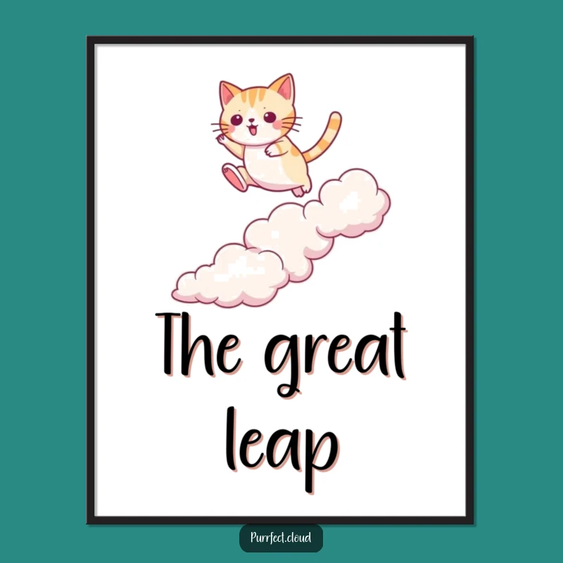 Funny Cat Cloud Jumper Poster: Agile Action Art, Perfect Wall Decor Funny Gift