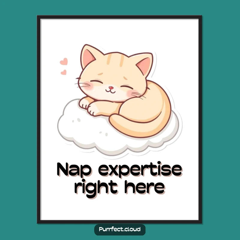 Funny Cat Dreaming Poster: Happy Smiling Feline Art, Whimsical Wall Decor Gift