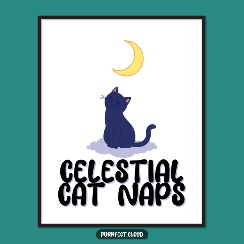 Funny Cat Moon Poster - Silhouette Cloud Art Print