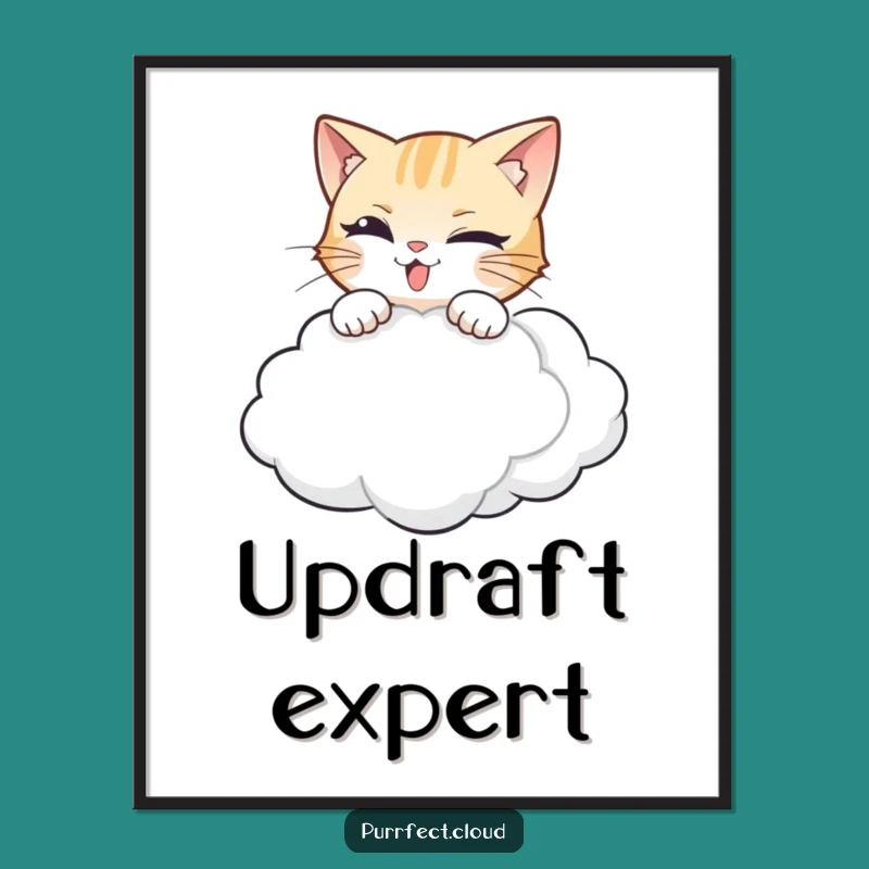 Funny Cat Pouncing Cloud Poster - Whimsical Wall Art & Cat Gift