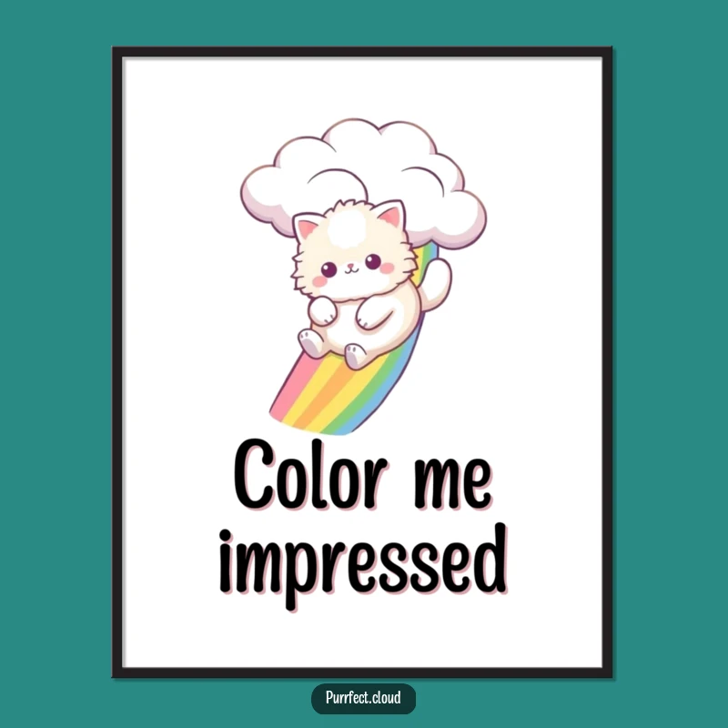 Funny Cat Rainbow Slide Poster: Whimsical Feline Art Print Gift for Homes