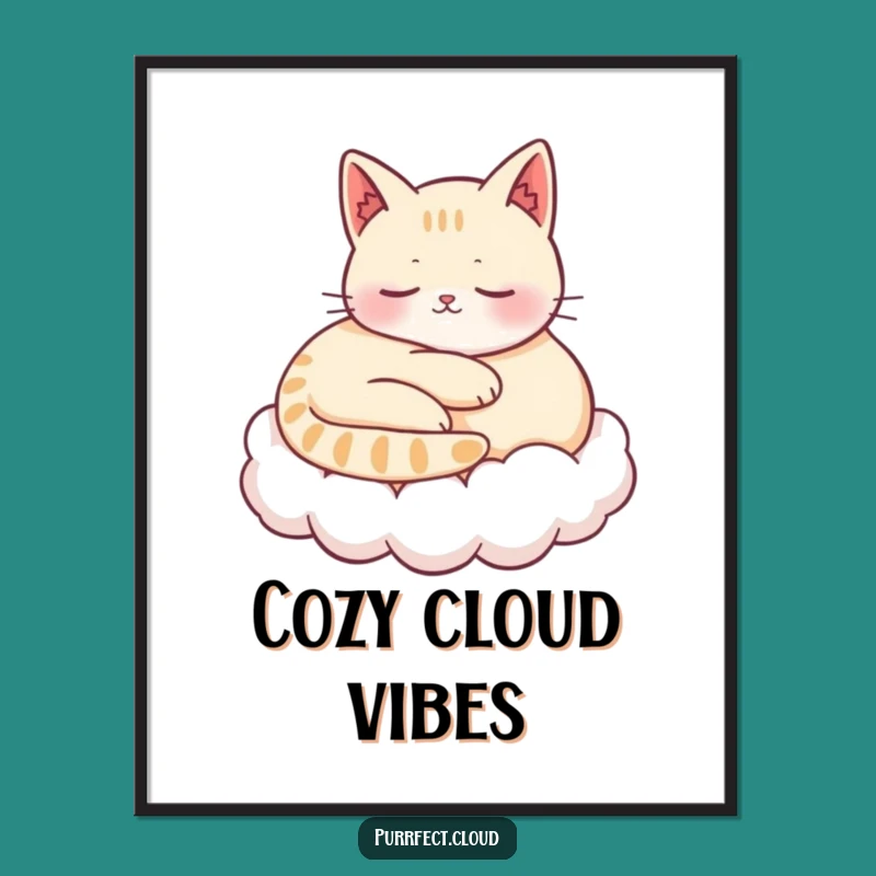 Funny Content Cat Cloud Poster: Decorate with Feline Peace and Humorous Serenity