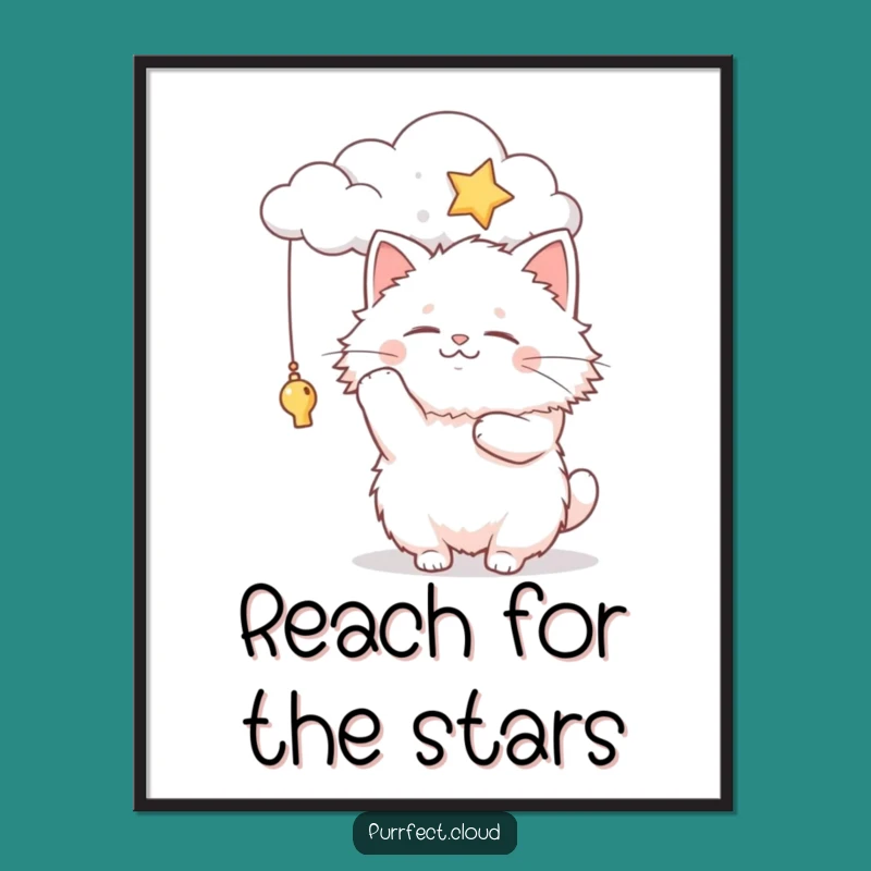 Funny Fluffy Cat Cloud Star Poster: Whimsical Wall Art, Adorable Funny Gift