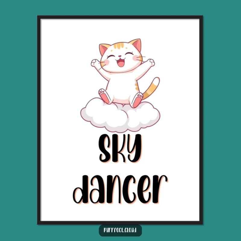 Funny Joyful Cat Cloud Poster - Dynamic Cartoon Wall Art