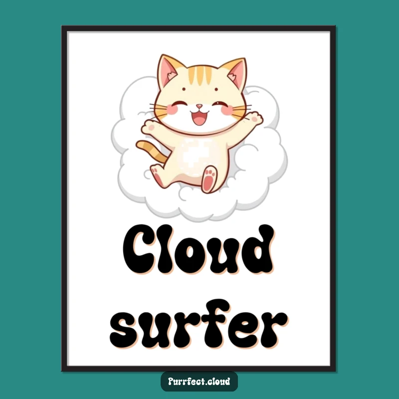 Funny Jumping Cat Cloud Poster - Decorate with Delight