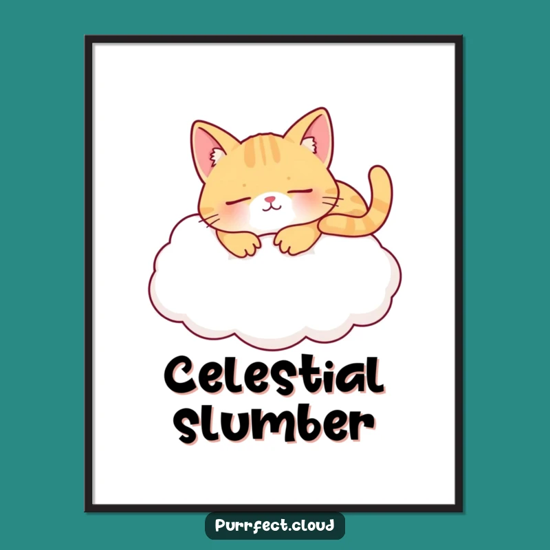 Funny Napping Cat Cloud Poster: Serene Feline Art for Peaceful Spaces