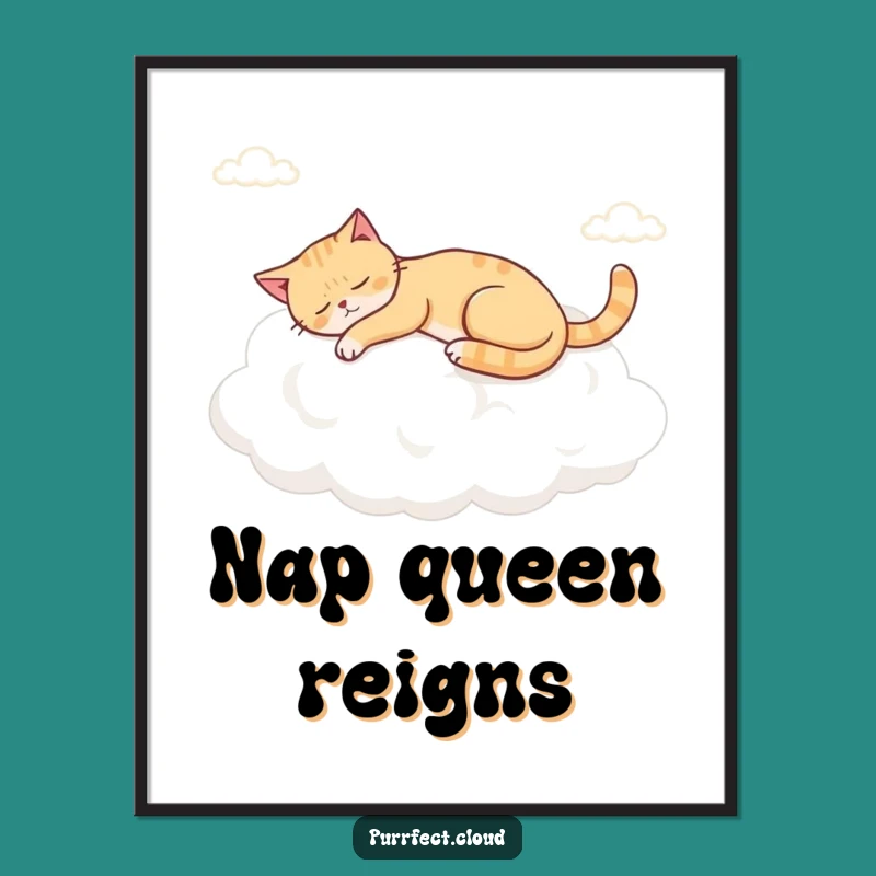 Funny Napping Cloud Cat Poster, Peaceful Wall Art for Dreamers