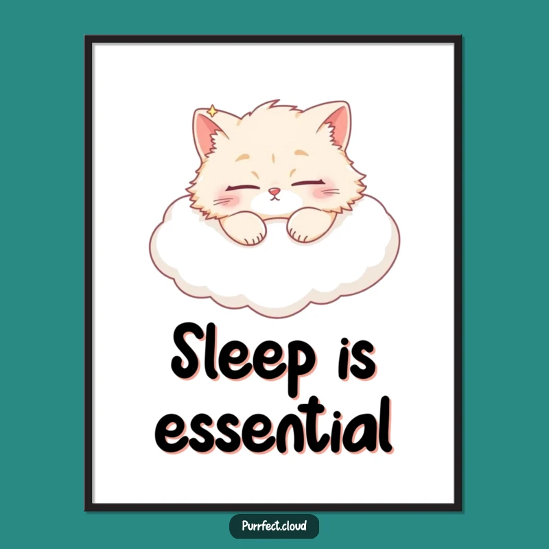 Funny Sleeping Cat Cloud Poster: Dreamy Feline Art for Peaceful Spaces