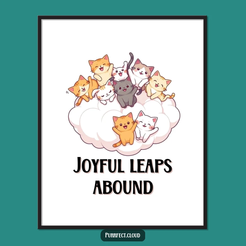 Funny Cat Tumble Poster: Joyful Cloud Kitties Art - Whimsical Funny Gift