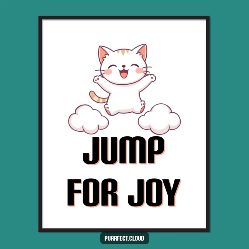 Funny Leaping Cat Cloud Poster: Decorate with Feline Joy and Humorous Heights