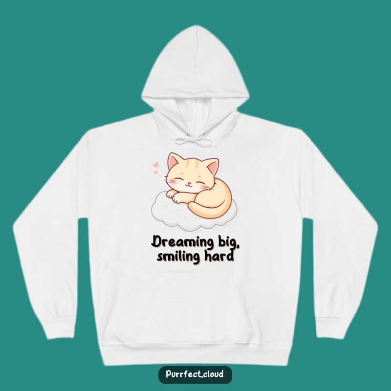 Funny Cat Dreaming Hoodie: Cozy Smiling Feline on Cloud, Warm & Funny Gift