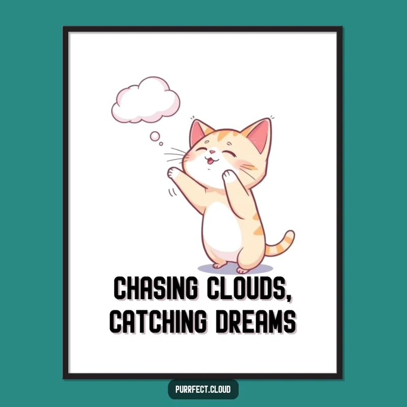 Free Printable Wall Art: Playful Cat Cloud, Whimsical Funny Downloadable Decor