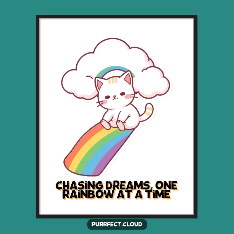 Free Printable Wall Art: Funny Cat Rainbow Slide - Whimsical Downloadable Decor