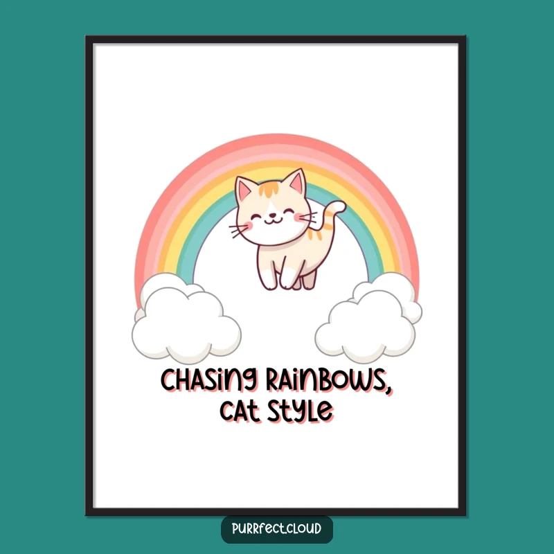Free Printable Rainbow Cat Wall Art - Funny Downloadable Whimsical Decor Gift!