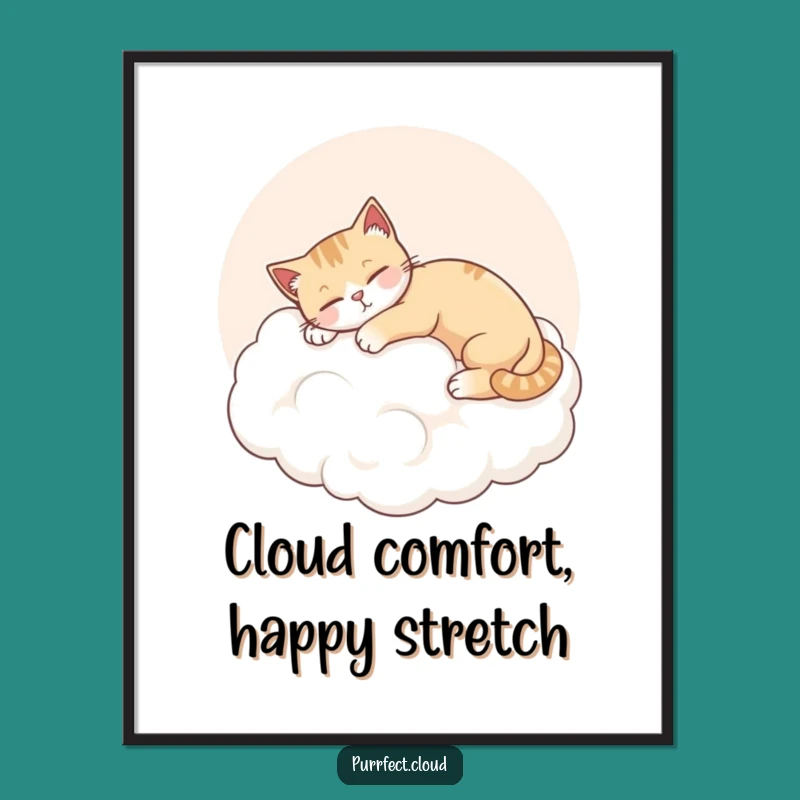 Free Printable Content Cat Art: Pink Cloud Stretch Downloadable Decor