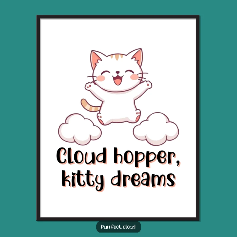 Free Printable Wall Art: Leaping Cat Between Clouds, Dreamy Decor!