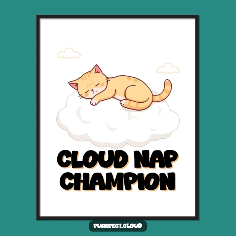 Funny Free Printable Wall Art: Cat Napping on Cloud - Dreamy Downloadable Art