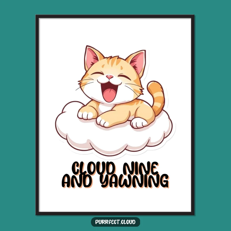 Free Printable Wall Art: Lazy Yawning Cat Cloud Humorous Downloadable Art