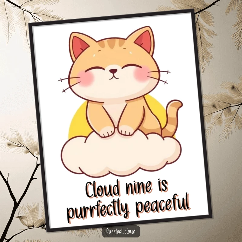 Funny Free Printable Wall Art: A cat sleeps soundly on a fluffy sunset cloud, bringing humor and charm to your decor.