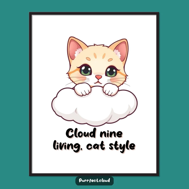 Funny Free Printable Wall Art: Curious Cat Cloud Peek Whimsical Downloadable Decor