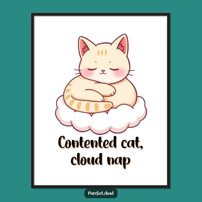 Free Printable Wall Art: Content Cat on Cloud, Cozy Ambiance!