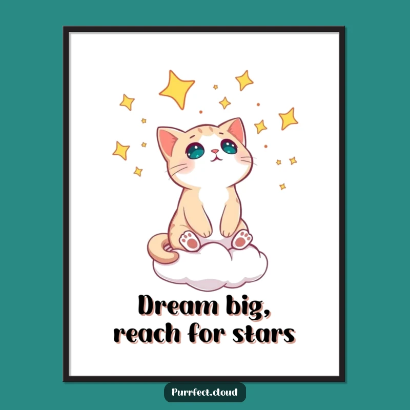 Free Printable Wall Art: Cat Amazed by Stars on Cloud, Cosmic Decor!