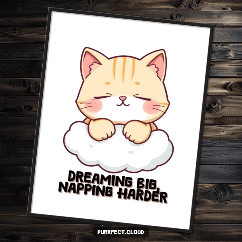 Funny Free Printable Wall Art: An utterly content cat snoozes peacefully on a soft cloud, exuding pure relaxation and joy.
