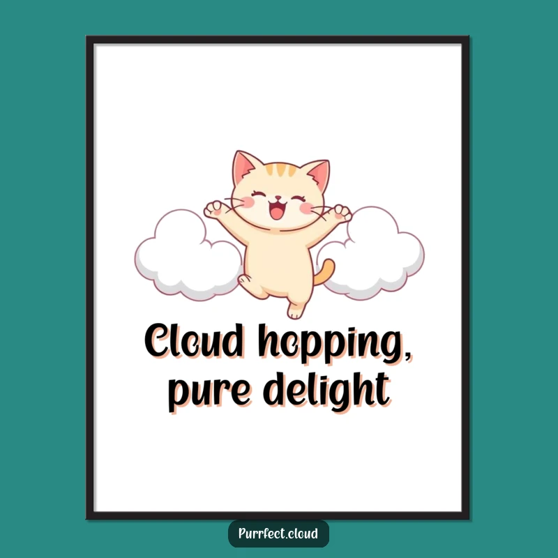 Free Printable Joyful Cat Art: Leaping Cloud Fun Downloadable Decor