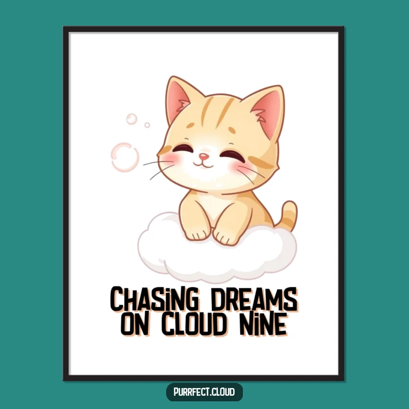 Free Printable Wall Art: Cat Chasing Wind on Cloud, Dreamy & Serene Decor!