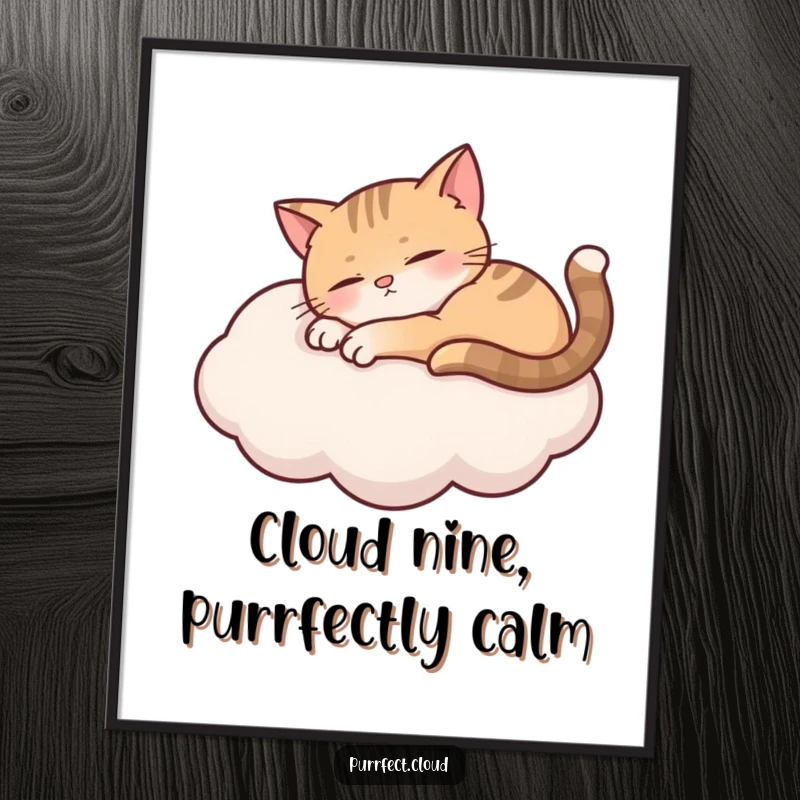 Funny Free Printable Wall Art: A cat contentedly napping while floating peacefully on a soft, white cloud.