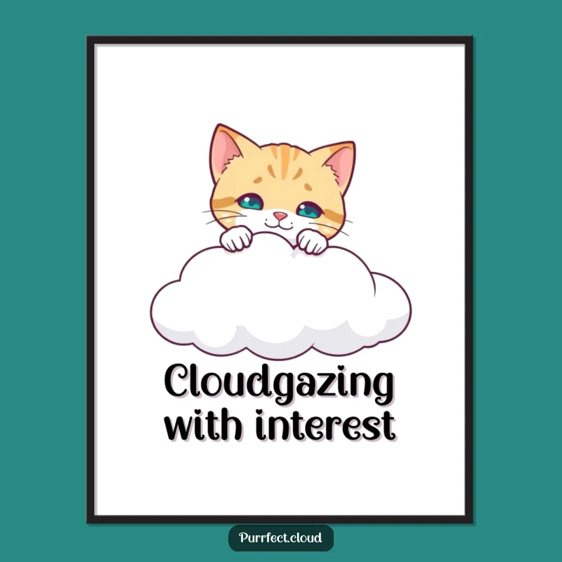 Free Printable Wall Art: Curious Cat Cloud Edge Humorous Downloadable Art
