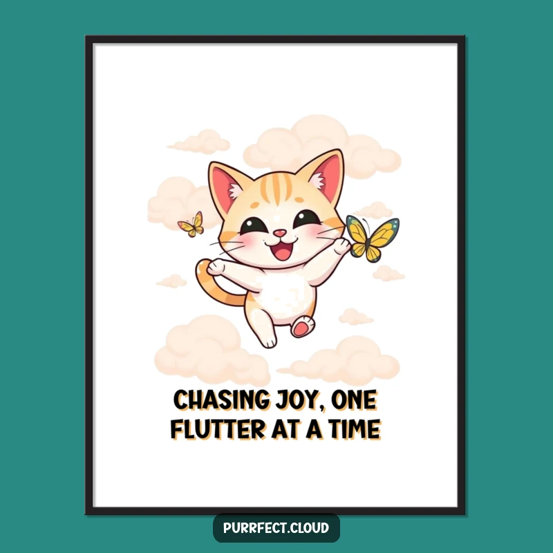 Free Printable Wall Art: Happy Cat Butterfly Cloud - Funny Downloadable Art for Home Decor