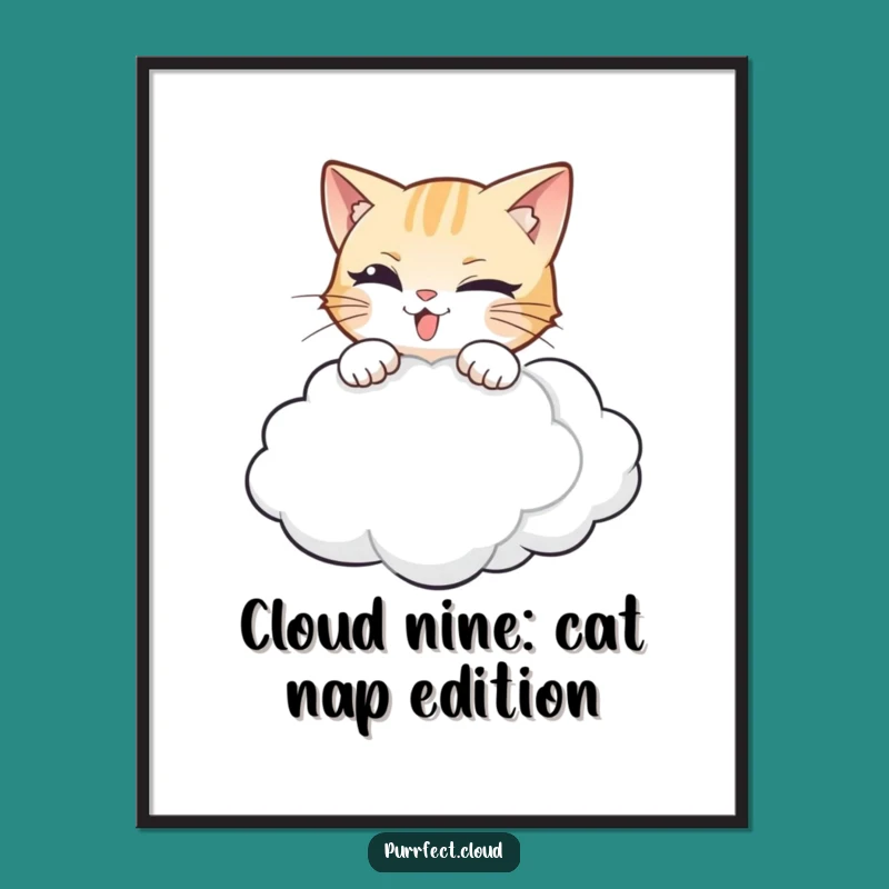 Free Printable Wall Art: Mischievous Cat Pouncing Cloud, Funny Downloadable Decor