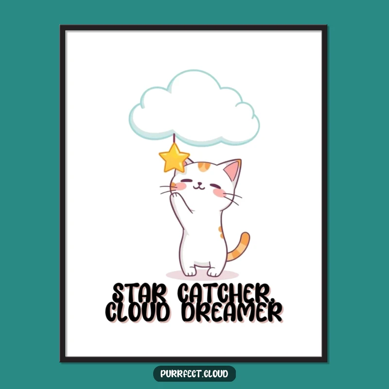 Free Printable Wall Art: Playful Cat Star Decor, Humorous Downloadable Art