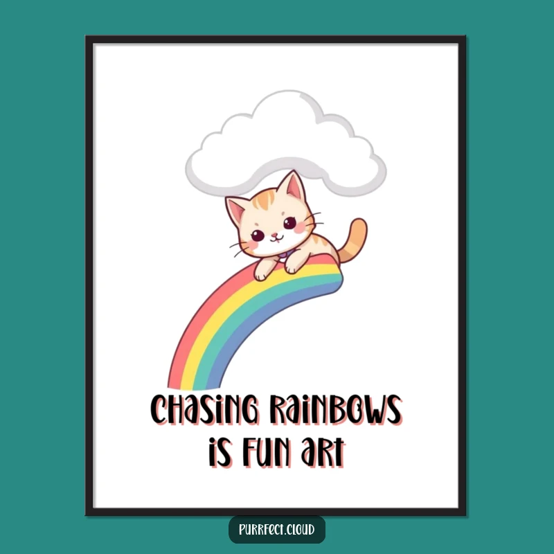 Free Printable Wall Art: Rainbow Cat Slide - Funny Downloadable Art