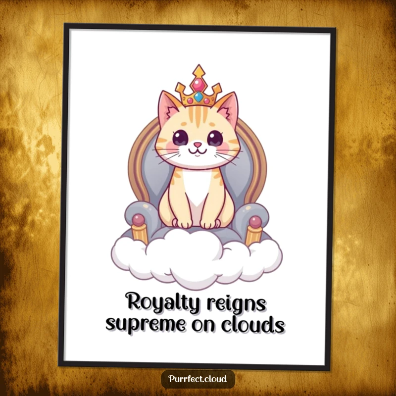 Funny Free Printable Wall Art: A cat sits like royalty on a fluffy cloud throne, adding humor and majesty to your space.