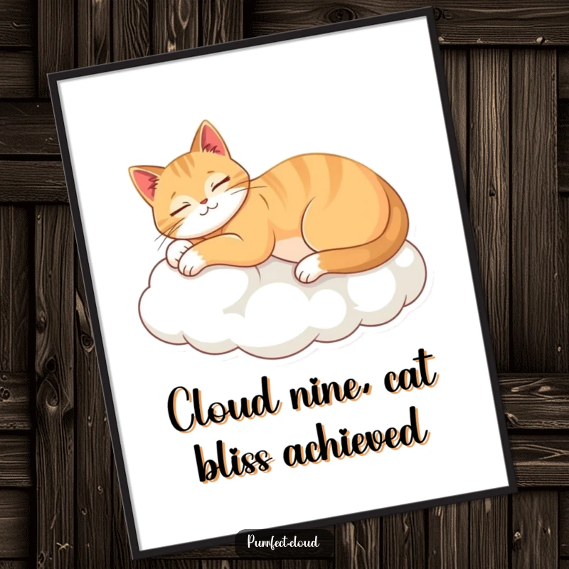 Funny Free Printable Wall Art showcasing a cat elegantly stretching on a fluffy cloud, exuding ultimate relaxation and peace.