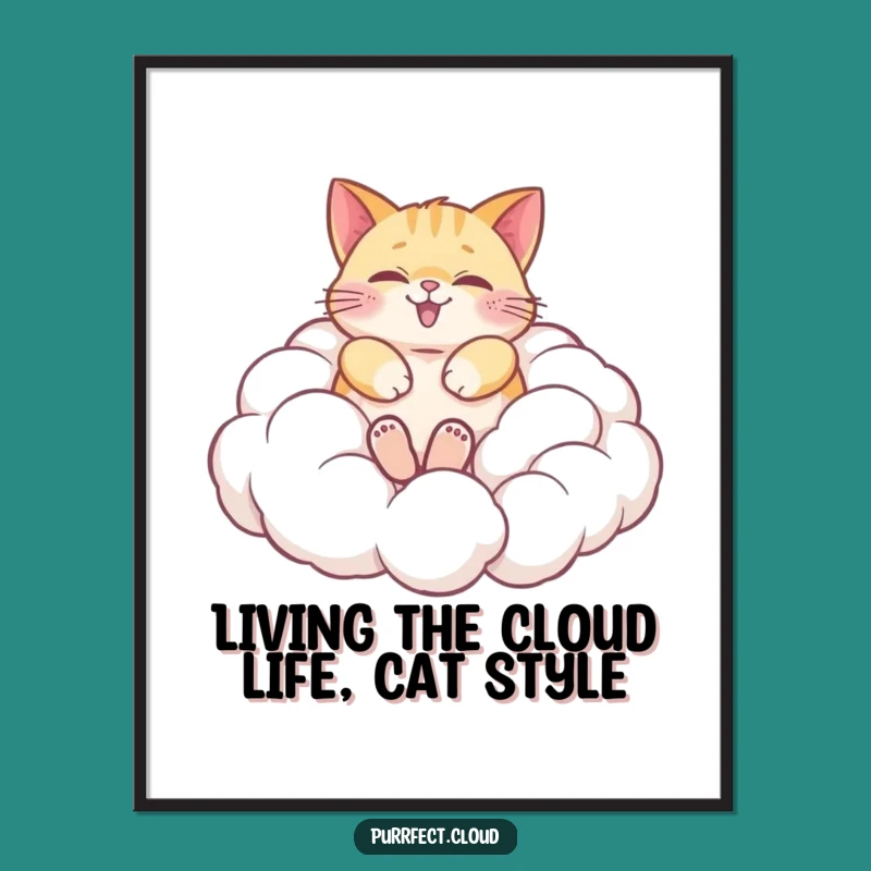Funny Free Printable Cat Wall Art: Cloud Rolling Kitty Downloadable Decor