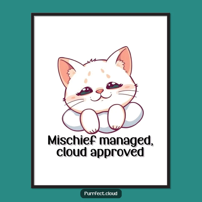 Funny Free Printable Cat Wall Art: Mischievous Cloud Grin Downloadable Decor