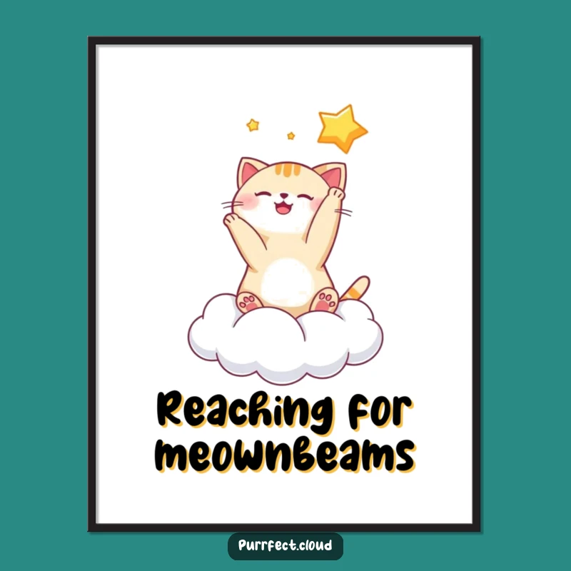 Magical Free Printable Wall Art: Playful Cat Star Chase Downloadable Art